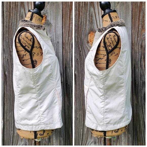 Fur Trim Vest Columbia Quiet Canyon Size M Med White Tan Zip Front Reversible - Picture 3 of 13